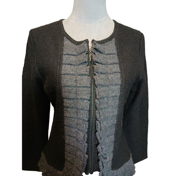 A Giannetti 100% Boiled Wool Sweater Blazer Full Zip Ruffle Trim Academia Medium - Picture 6 of 7